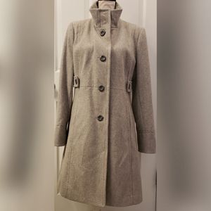 Nine West Gray Wool Pea Coat Long Button Up Fully Lined NWOT